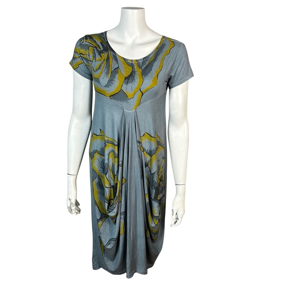 Heyne Bogut Dress XS Floral Rose Draped Tulip Sustainable Lagenlook Whimsical